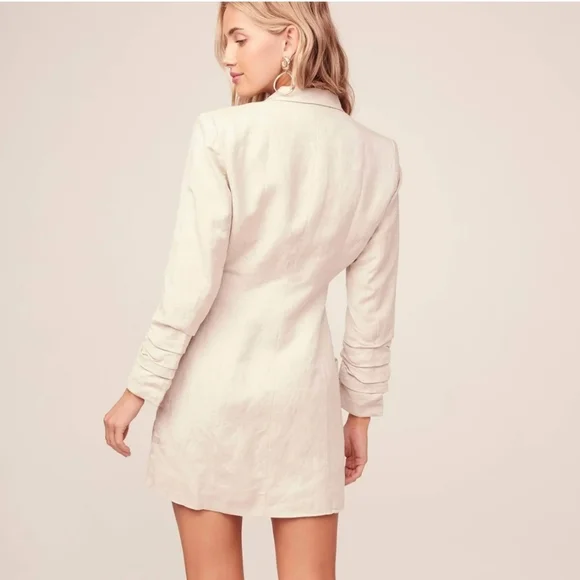 LINEN Blend ASTR Verona Blazer Dress Style # ADR95272 tan double breasted Sz: M - Picture 12 of 15